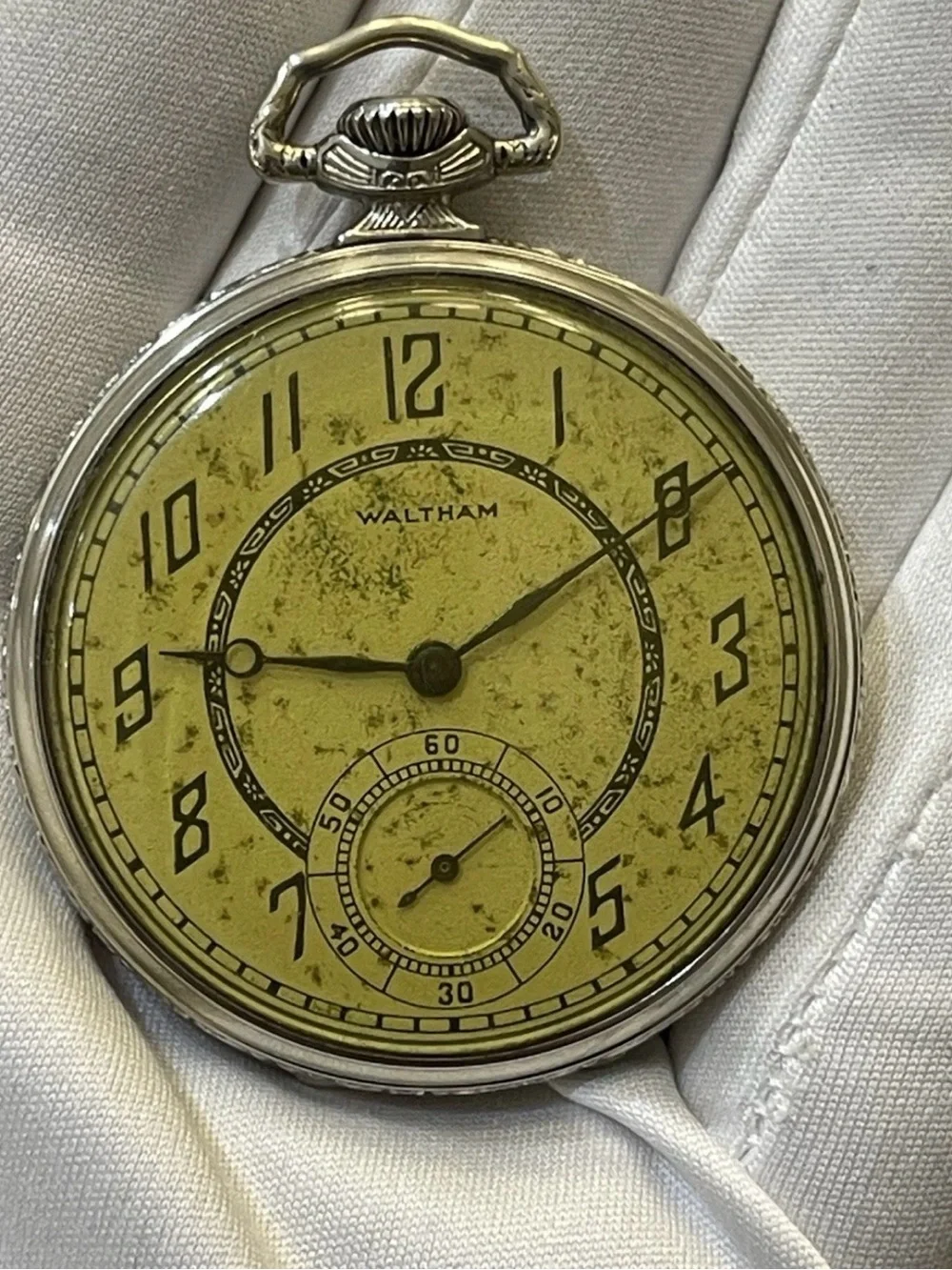 Antique Waltham Colonial Pocket Watch Art Deco Wadsworth 25Y Gold Filled 44mm
